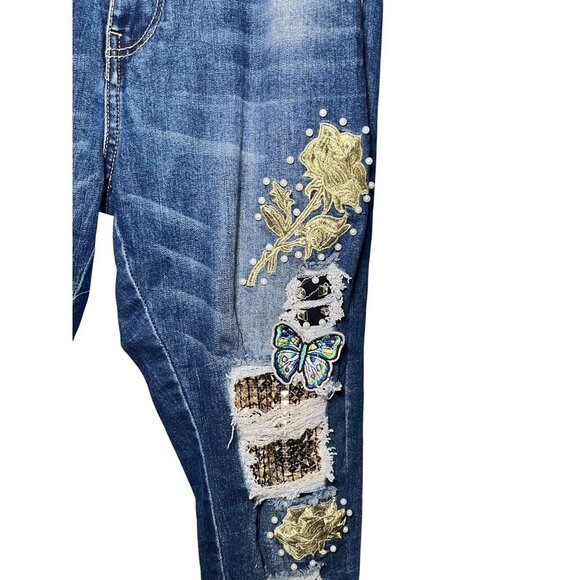 Bella Made In Italy Patchwork Jeans 31 Inch Waist - Picture 9 of 14